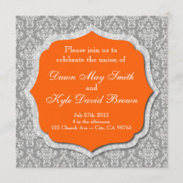 Invitación a la boda gris y naranja
