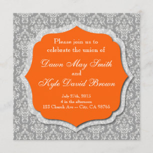 Invitación a la boda gris y naranja