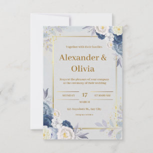 Invitación a la Boda Gris y Oro