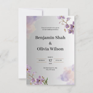 Invitación a la boda gris y púrpura