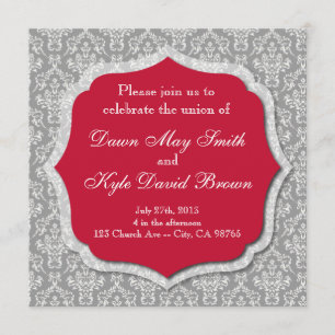 Invitación a la boda gris y roja