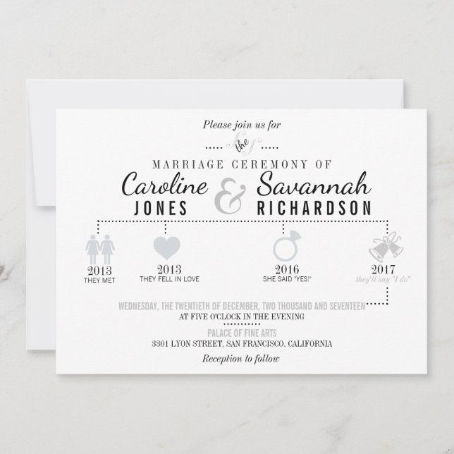 Invitación a la boda grisácea de la línea de tiemp (Anverso)