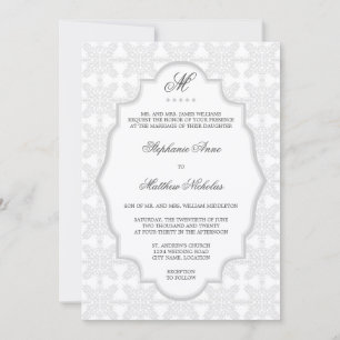 Invitación a la boda grisácea de plata en monogram