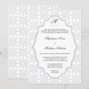 Invitación a la boda grisácea de plata en monogram