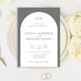 Invitación a la boda grisácea en arco de monograma