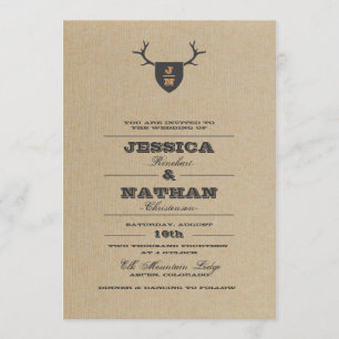 Invitación a la boda grisácea por trofeo rústico