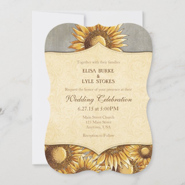 Invitación a la boda grisácea-rusa de girasol (Anverso)