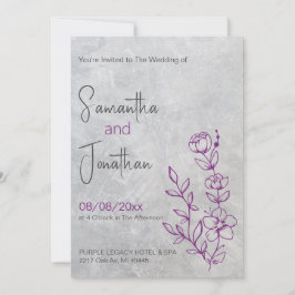Invitación a la boda grisácea y púrpura