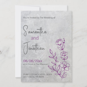 Invitación a la boda grisácea y púrpura