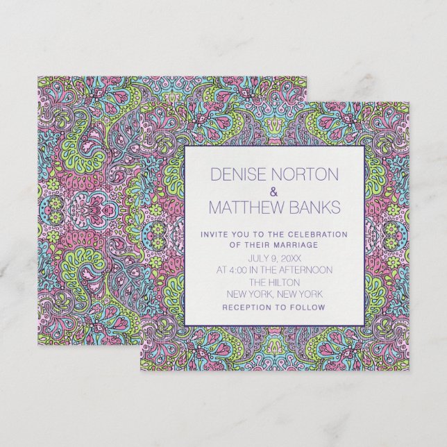 Invitación a la Boda Groovy Daisy de 5.25" x 5.25" (Anverso / Reverso)