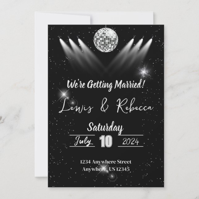 Invitación a la boda Groovy Disco (Anverso)