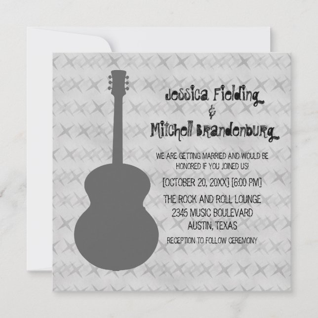 Invitación a la Boda Grunge de Guitarra Gris (Anverso)
