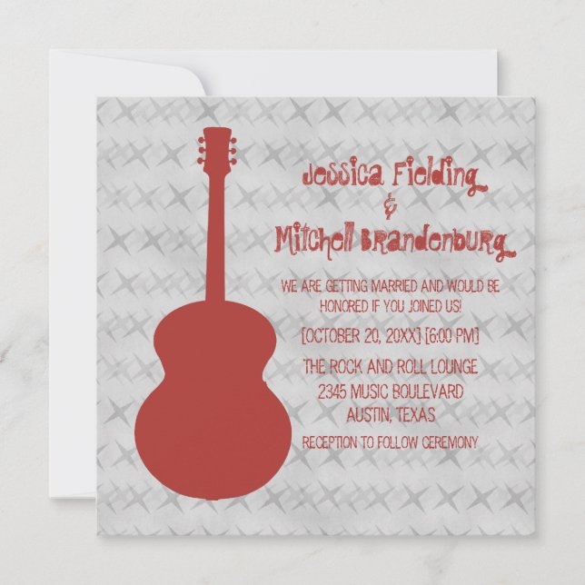 Invitación a la Boda Grunge de la Guitarra Roja (Anverso)