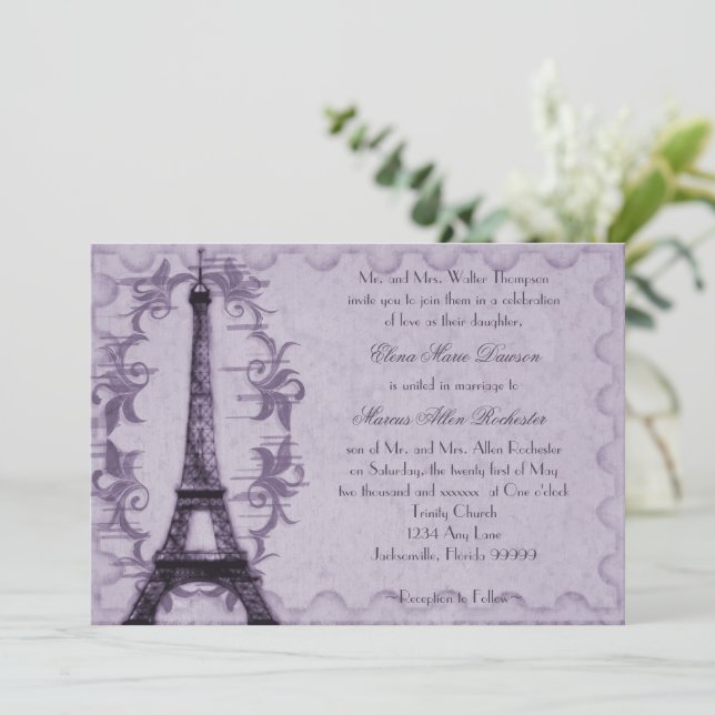 Invitación a la Boda Grunge de Lavender Paris (Anverso de pie)