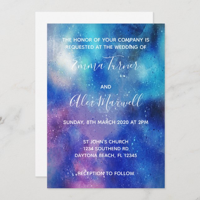 Invitación a la boda | Guión de color azul (Anverso / Reverso)