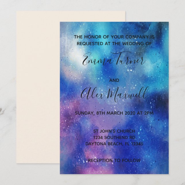 Invitación a la boda | Guión de color azul (Anverso / Reverso)