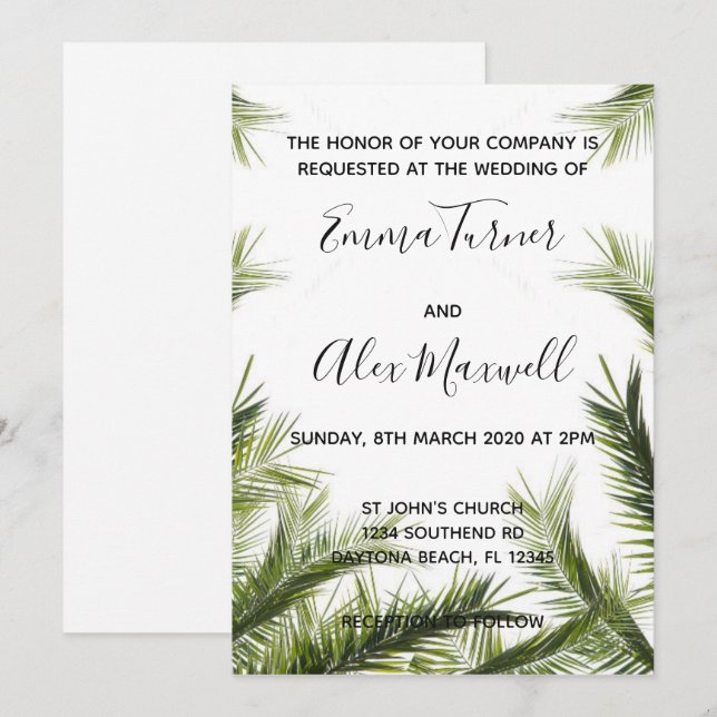 Invitación a la boda | Guión verde tropical de la  (Anverso / Reverso)