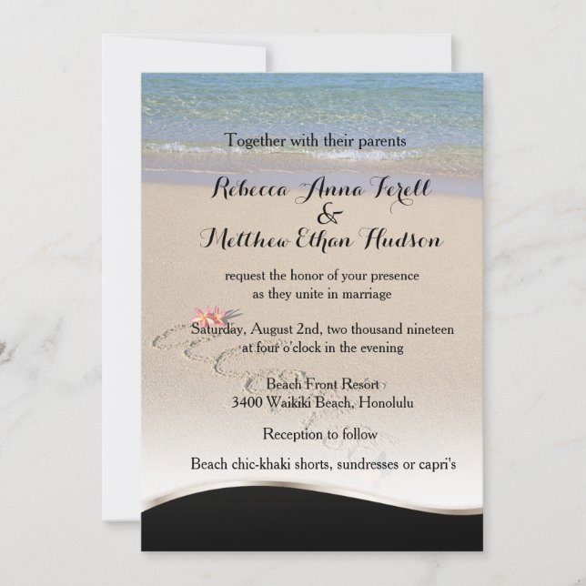 Invitación a la boda hawaiana en la playa de flore (Anverso)