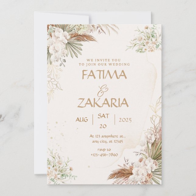 Invitación a la boda herbácea floral-elegante (Anverso)