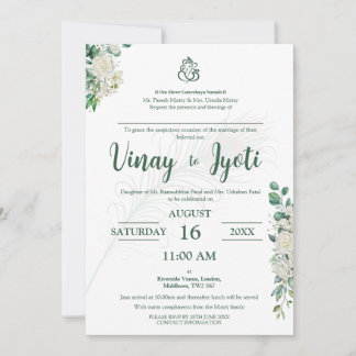 Invitación a la boda hindú con flores verdes