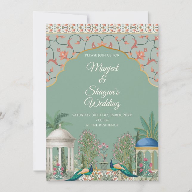 Invitación a la boda hindú con tarjeta de boda ind (Anverso)