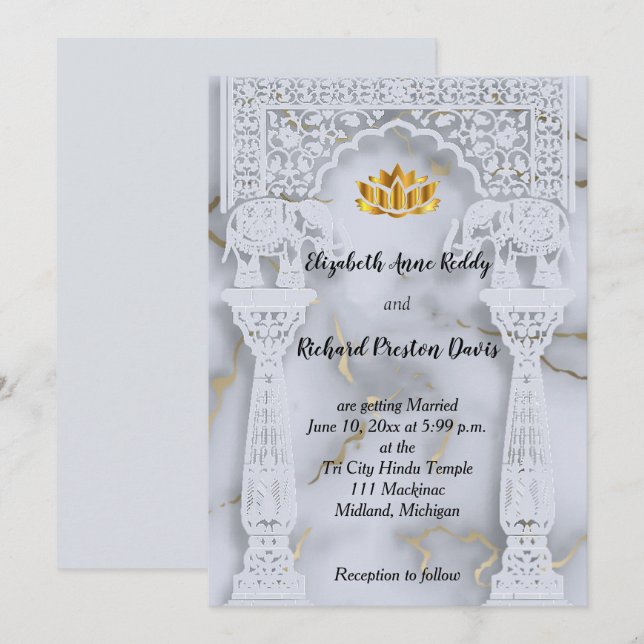 Invitación a la boda hindú de la Marble India (Anverso / Reverso)
