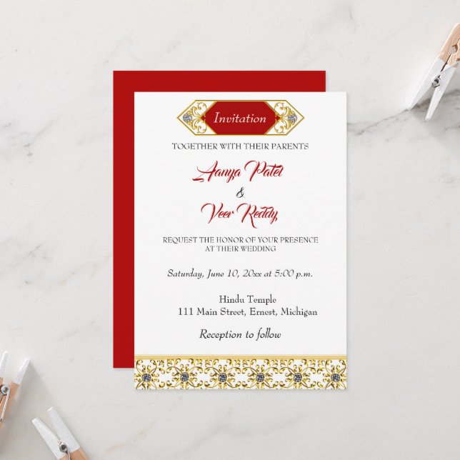 Invitación a la boda hindú india (Anverso/Reverso In Situ)
