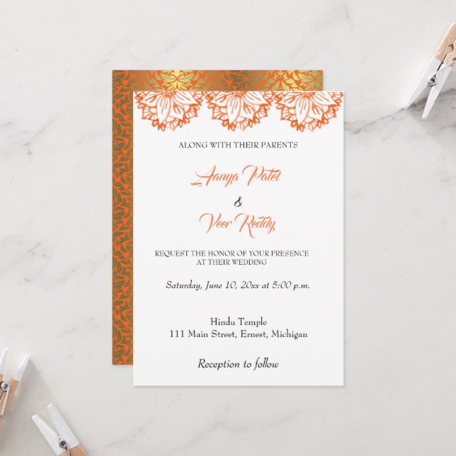 Invitación a la boda hindú india (Anverso/Reverso In Situ)