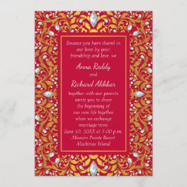 Invitación a la boda hindú rojiza y dorada