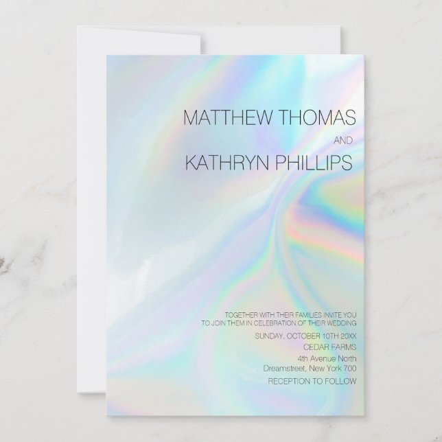 Invitación a la boda holográfica geométrica modern (Anverso)