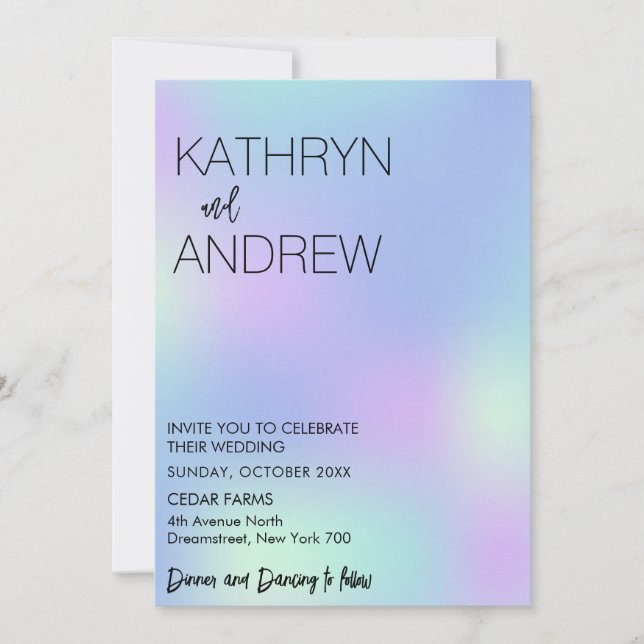 Invitación a la boda holográfica minimalista (Anverso)