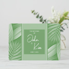 Invitación a la boda horizontal del tema verde tro