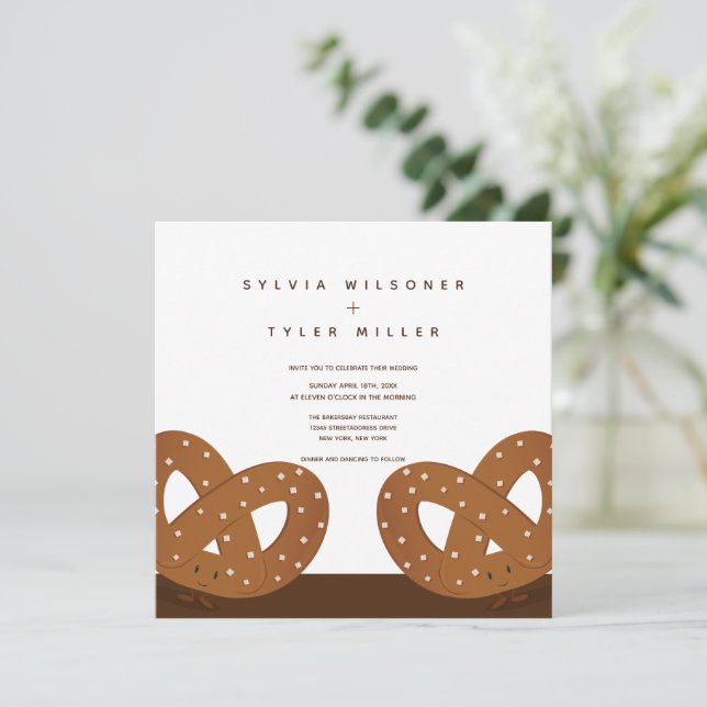 Invitación a la boda ilustrada de pretzels salados (Anverso de pie)