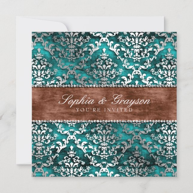 Invitación a la boda imperial Verde azulada de Dam (Anverso)