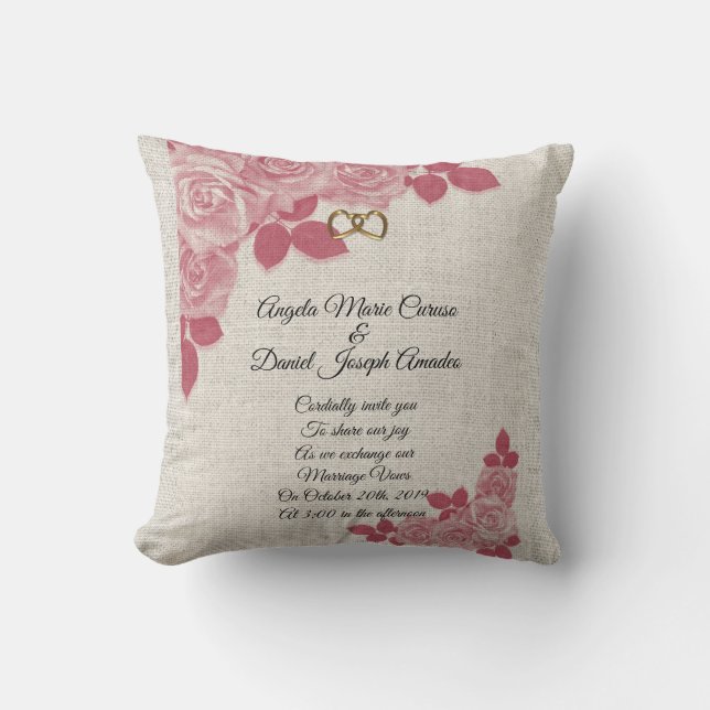 Invitación a la boda impresa en una almohada (Anverso)