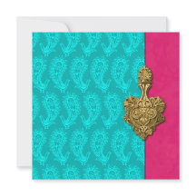 Invitación a la boda india Aqua Paisley Peacock