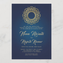 Invitación a la boda india, azul, oro, Mandala
