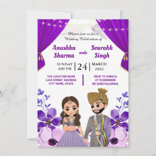 Invitación a la boda india con caricatura pura