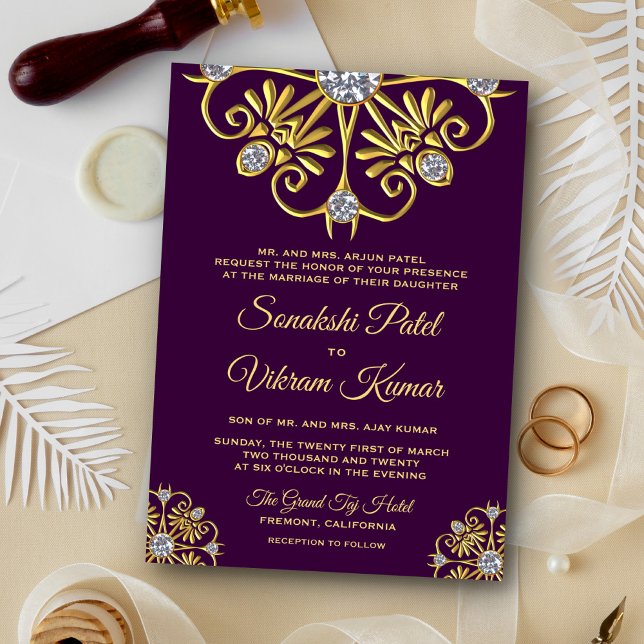 Invitación a la boda india con diamantes de oro mo (Subido por el creador)