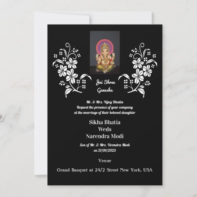 Invitación a la boda india con el auspicioso Ganes (Anverso)