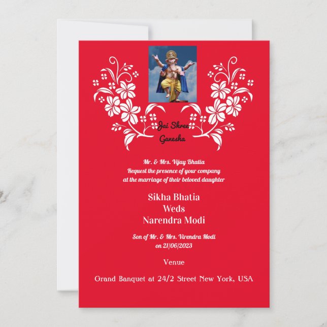 Invitación a la boda india con el auspicioso Ganes (Anverso)