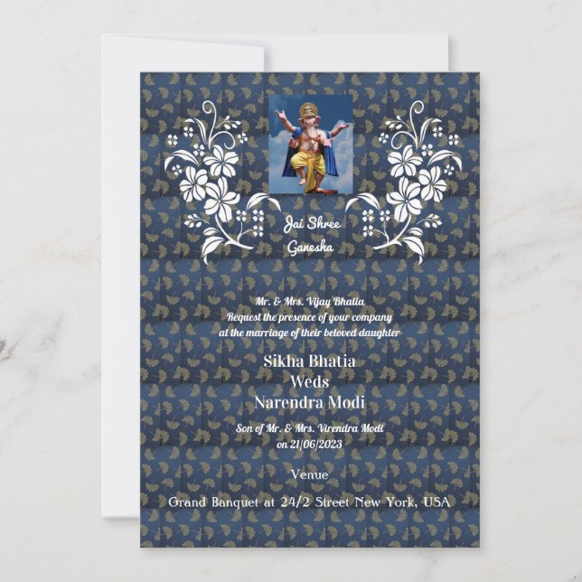 Invitación a la boda india con el auspicioso Ganes (Anverso)