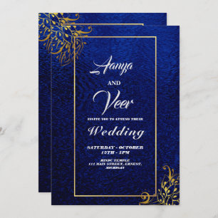 Invitación a la boda india con el pavo real AZUL y