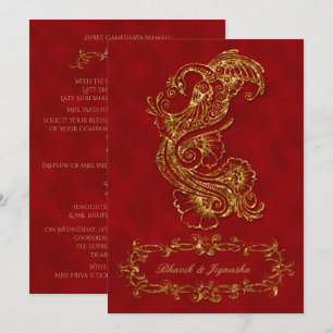 Invitación a la boda india con el Peacock rojo y d