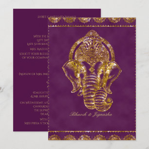 Invitación a la boda india con Purpurinas morados 