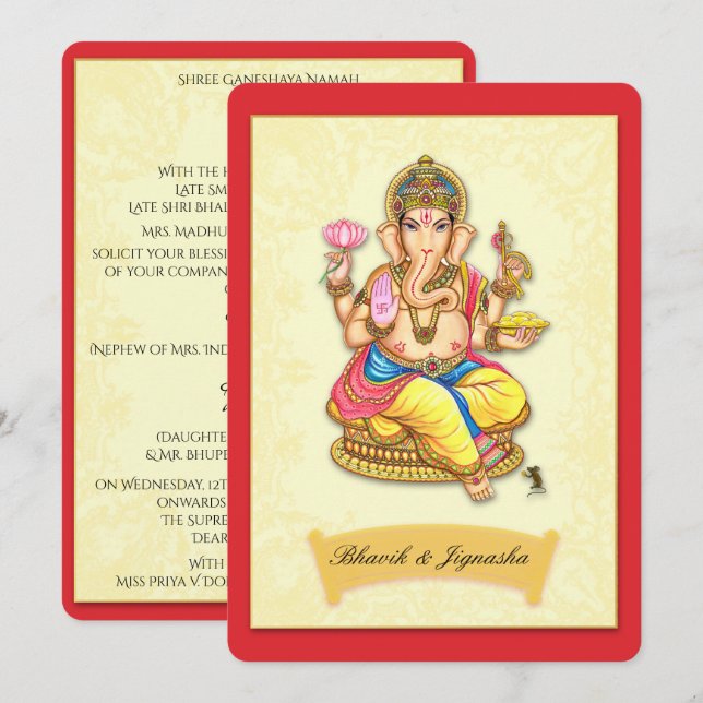 Invitación a la boda india de Ganesha (Anverso / Reverso)