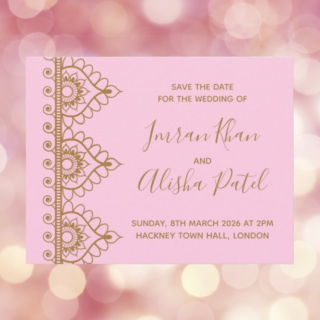 Invitación a la boda india de Henna Desi, oro rosa (Pink Gold Henna Desi Indian Wedding Invitation
)