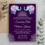 Invitación a la boda india de Henna Tattooed Eleph<br><div class="desc">Sorprenda a sus invitados con esta tradicional invitación a la boda, que incluye un elegante arte de henna y elefantes hermosamente decorados con un fondo morado oscuro. Simplemente agregue los detalles de su evento en esta plantilla fácil de usar para convertirla en una invitación única. Esta carta es totalmente personalizable....</div>