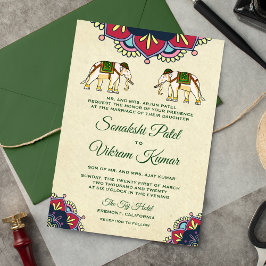 Invitación a la boda india de los elefantes tradic