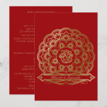 Invitación a la boda india de manala roja y dorada